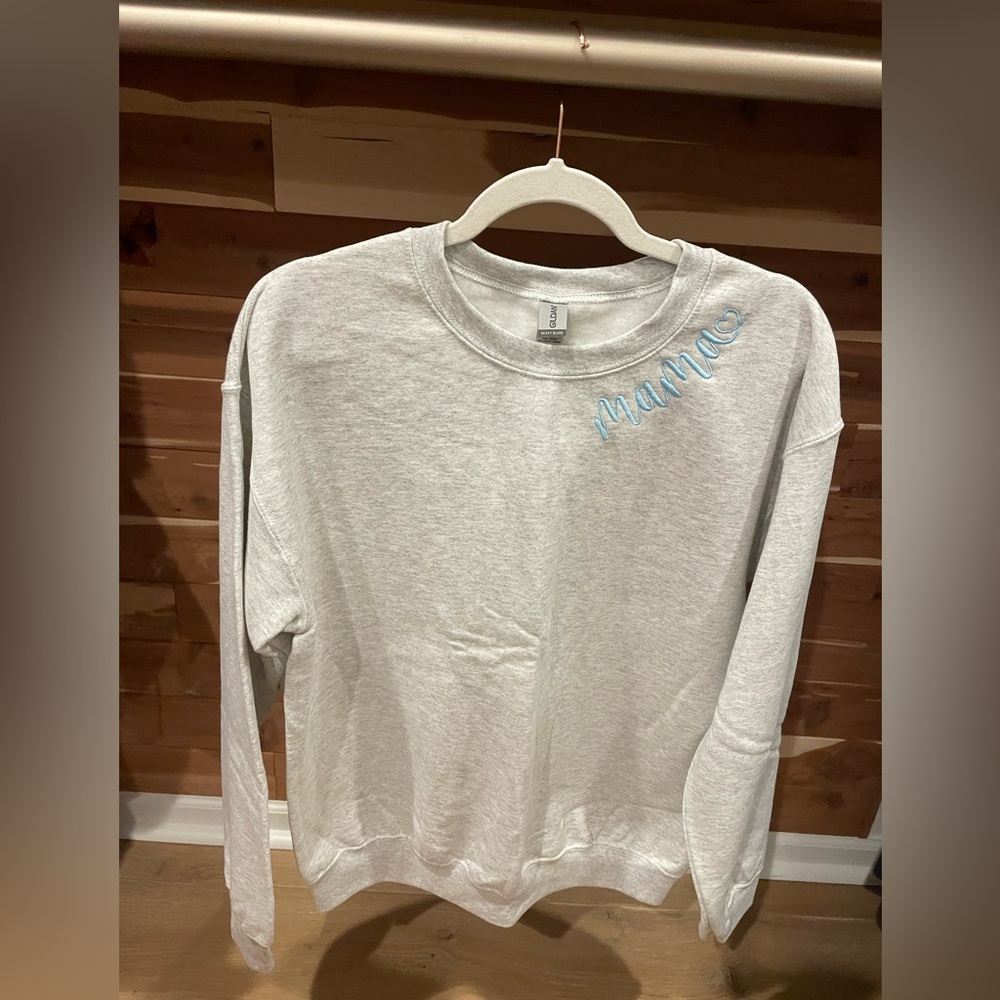 Mama Sweatshirt - Heather Gray with Blue Embroidery (NWOT)
